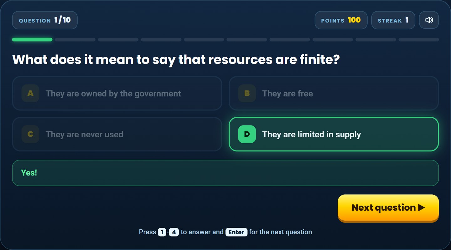 Cambridge IGCSE Economics on Brainy Lemons: Instant feedback on every question
