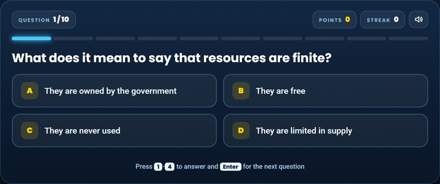 Cambridge IGCSE Economics lesson quiz: Its own quiz, written from the lesson