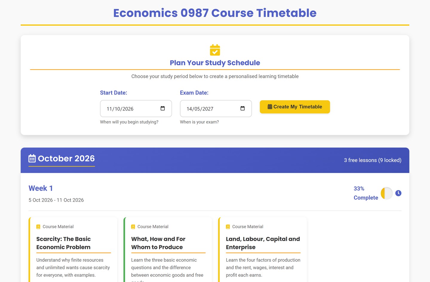 Cambridge IGCSE Economics timetable on Brainy Lemons