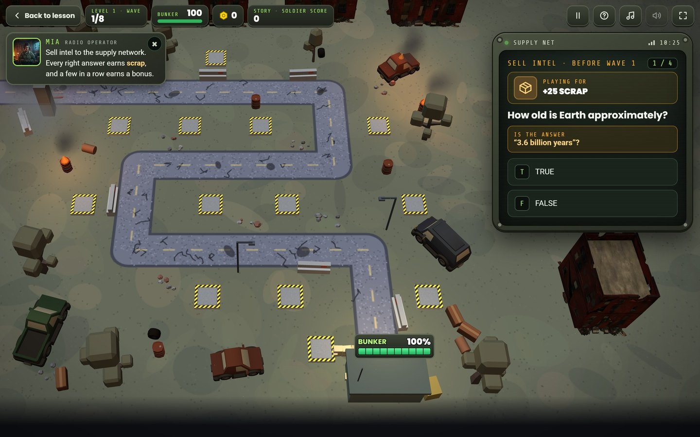 Last Stand zombie defence Cambridge IGCSE Marine Science revision game: Right answers earn the scrap you build with