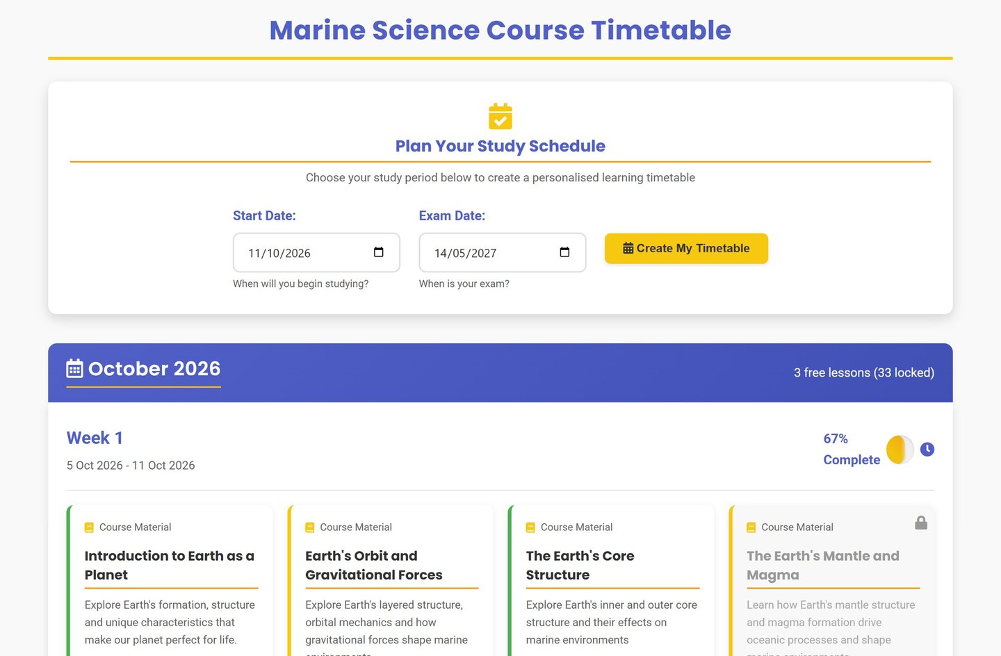 Cambridge IGCSE Marine Science timetable on Brainy Lemons