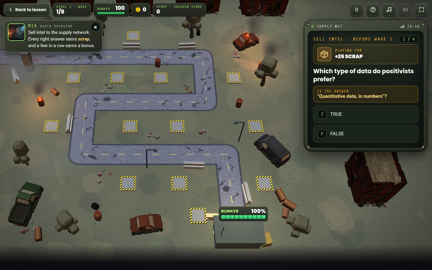 Last Stand zombie defence Cambridge IGCSE Sociology revision game: Right answers earn the scrap you build with