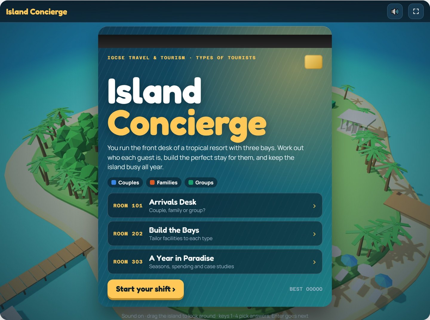 Island Concierge - Cambridge IGCSE Travel & Tourism 3D game