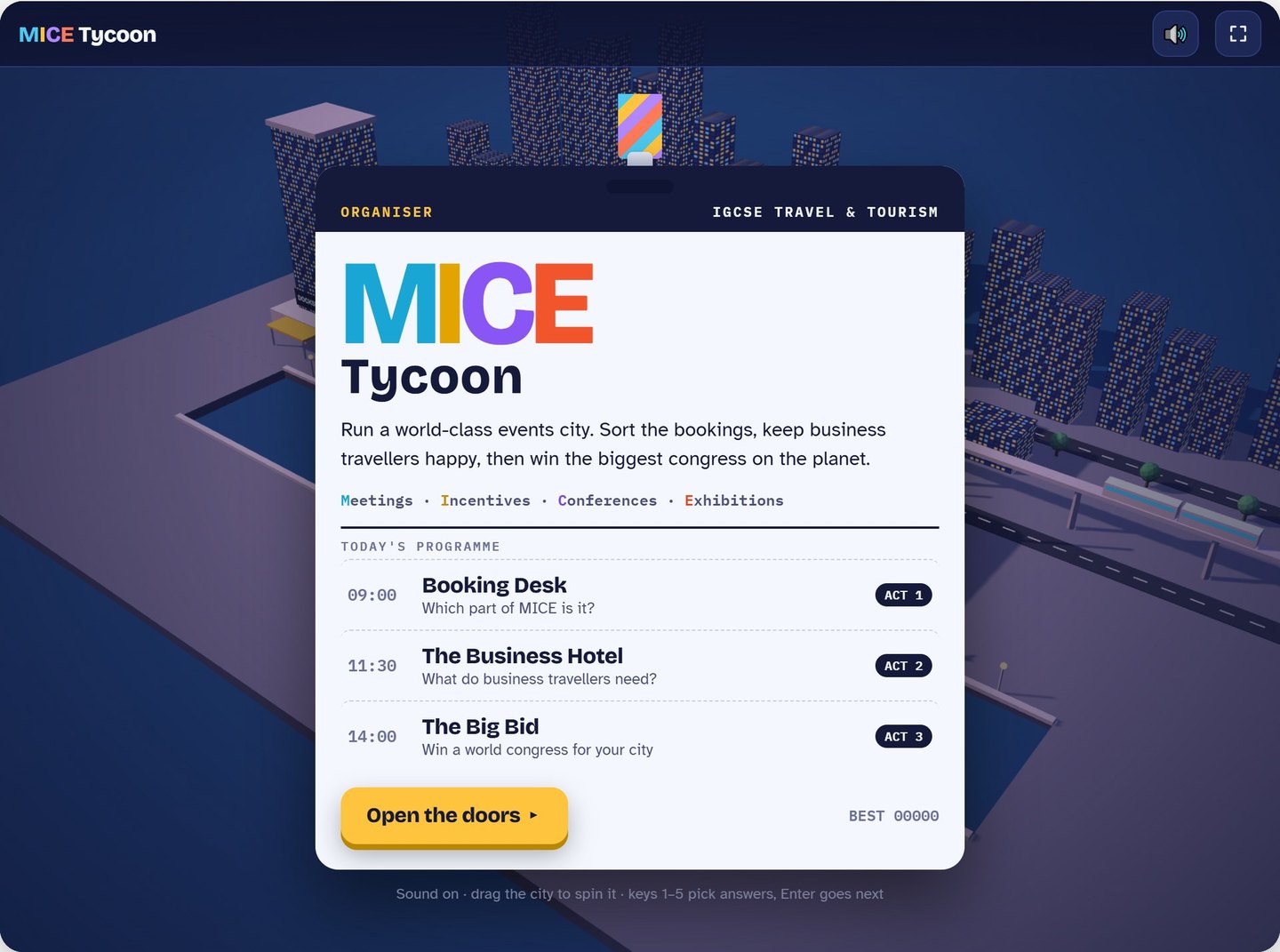 MICE Tycoon - Cambridge IGCSE Travel & Tourism 3D game