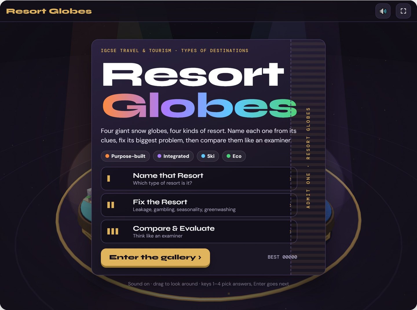 Resort Globes - Cambridge IGCSE Travel & Tourism 3D game