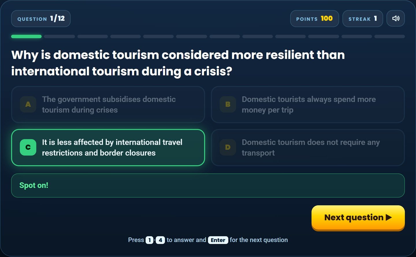 Cambridge IGCSE Travel & Tourism: A quiz straight after