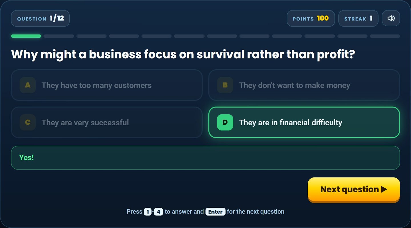 Pearson Edexcel IGCSE Business: A quiz straight after