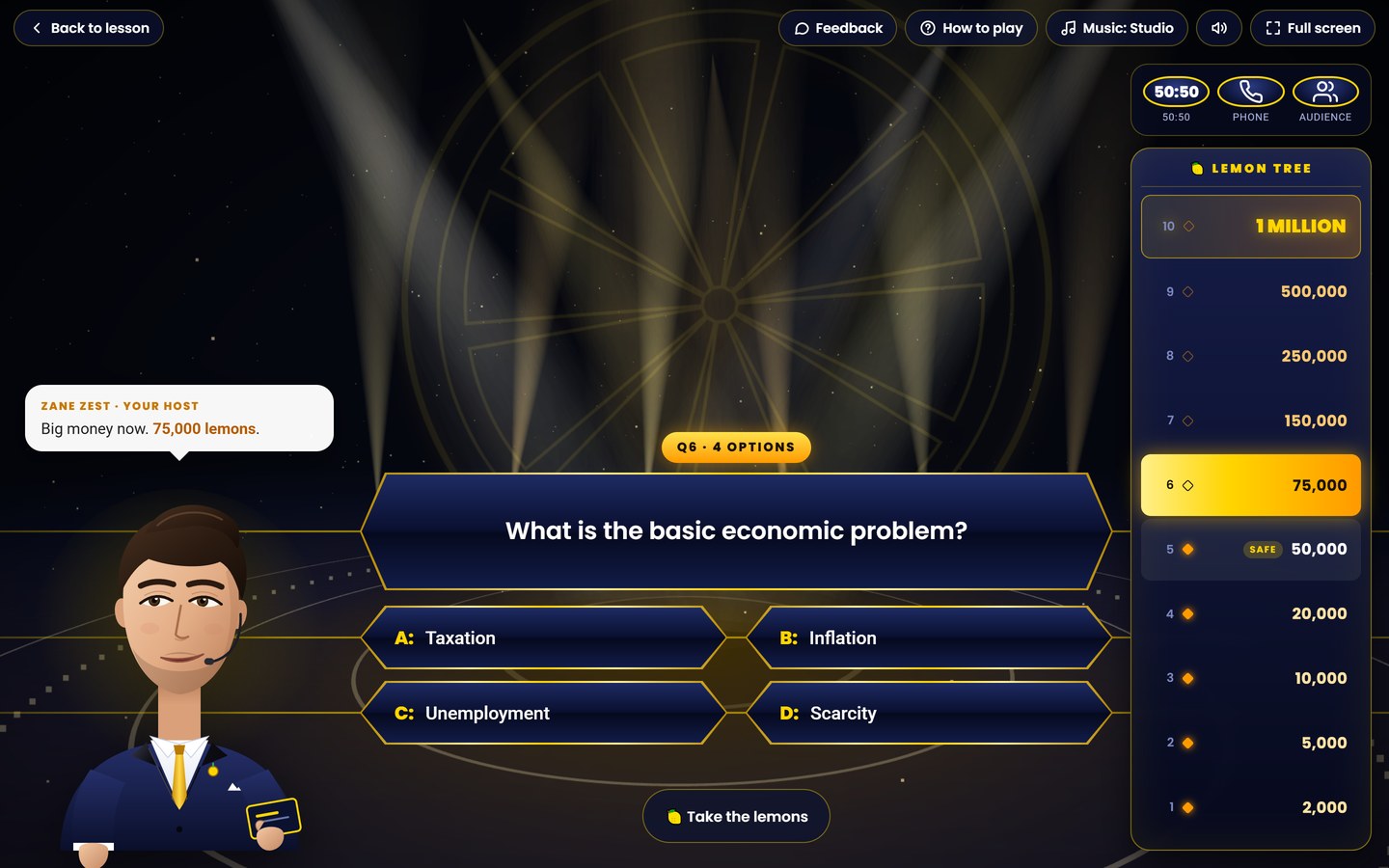 Pearson Edexcel IGCSE Economics on Brainy Lemons: Who Wants to Be a Lemonaire? on every lesson